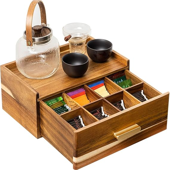 acacia wood tea organizer photo