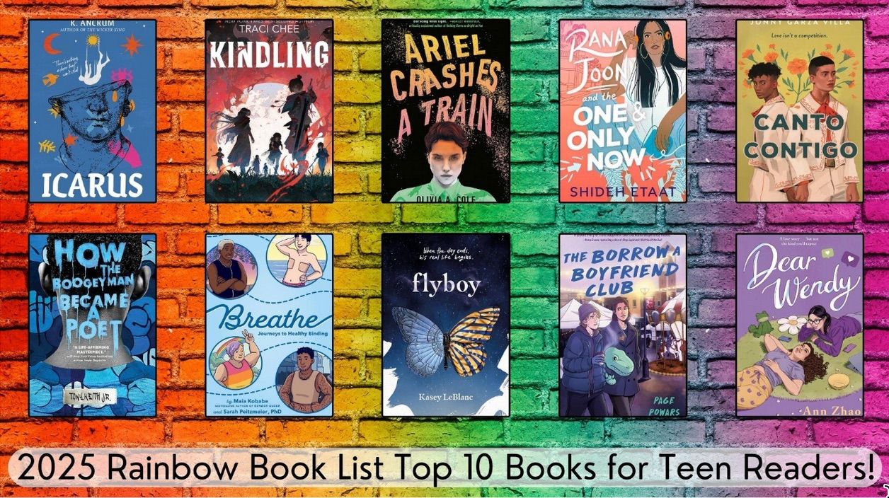 Book cover collage of rainbow book list's top 10 books for teen readers 