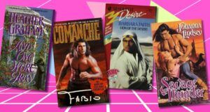 a collage of 1990s romance covers
