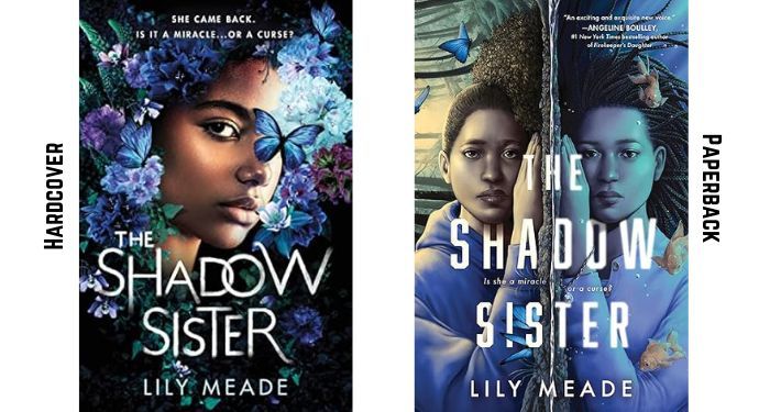 The Shadow Sister book cover. Hardcover is on the left and the paperback is on the right. 