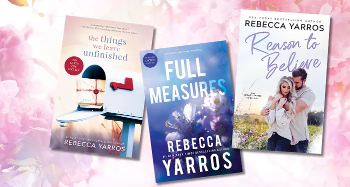 a collage of Rebecca Yarros romance covers