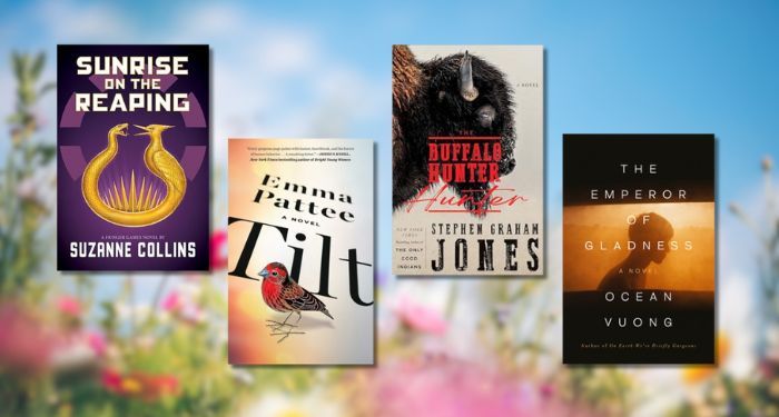 NYT Spring 2025 most anticipated titles agains flower field background.jpg.optimal