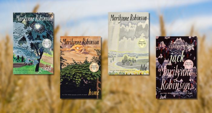 gilead series by marilynne robinson book covers against blurred background of wheat field