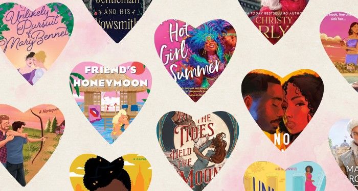 a collage of heart shaped excerpts from romance covers
