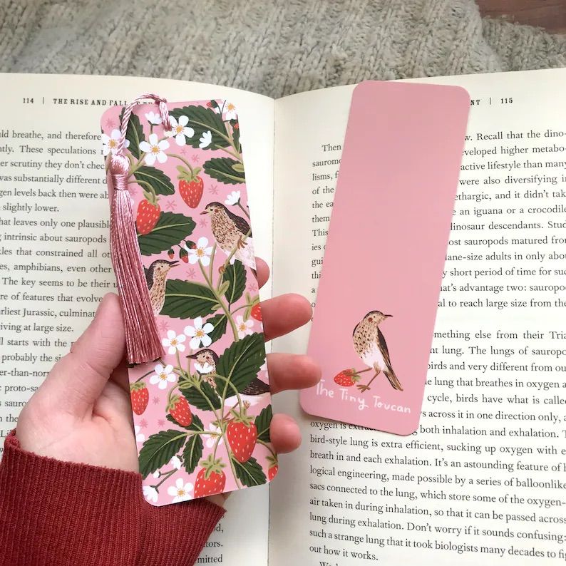 strawberry birds bookmark