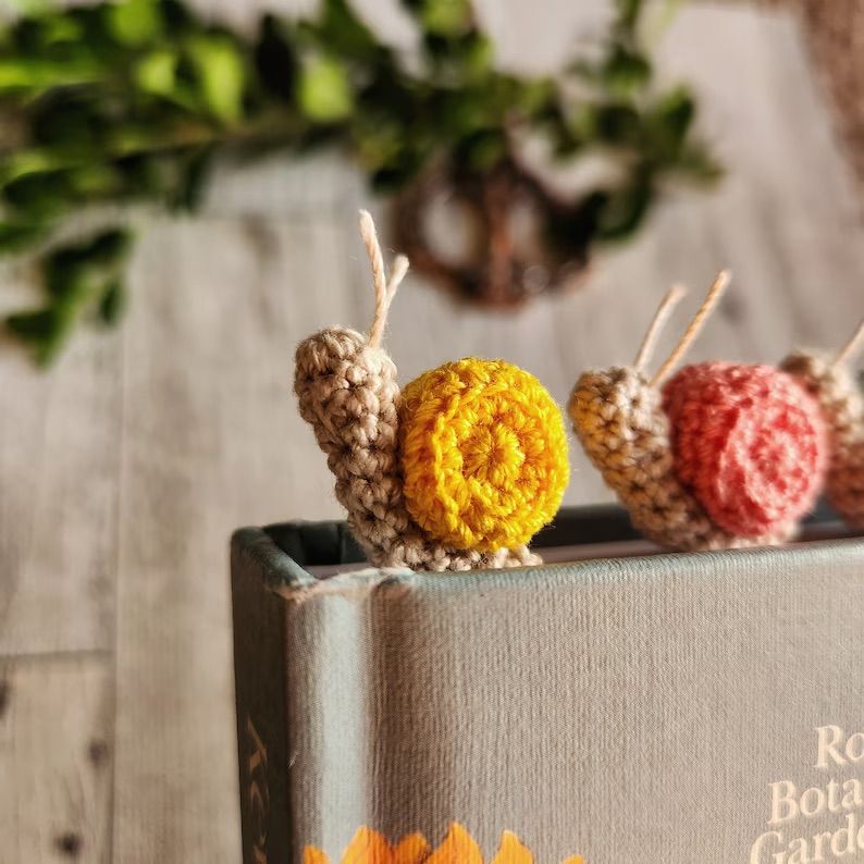 Crochet snail bookmark