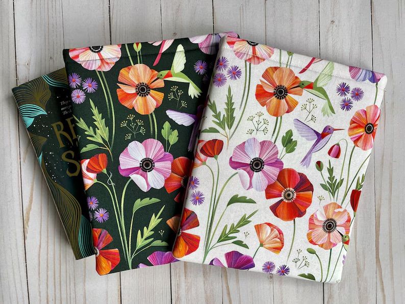 BIRDS, Hummingbirds, FLOWERS, Garden, Spring, Book Sleeve, Book Protector