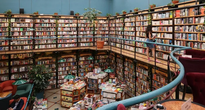 a photo of a two story bookstore