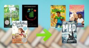 covers of three middle grade classics on the left side of the graphic with three covers of contemporary books for fans of those classics on the right