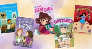 covers of five middle grade graphic novels about crushes and first kisses