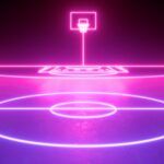 a neon basketball court