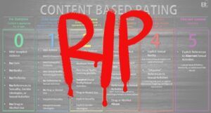 image of content ratings from booklooks with giant RIP in red on top