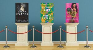 queer book covers on pedestals