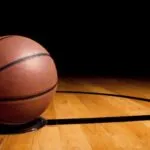 a basketball on an empty court