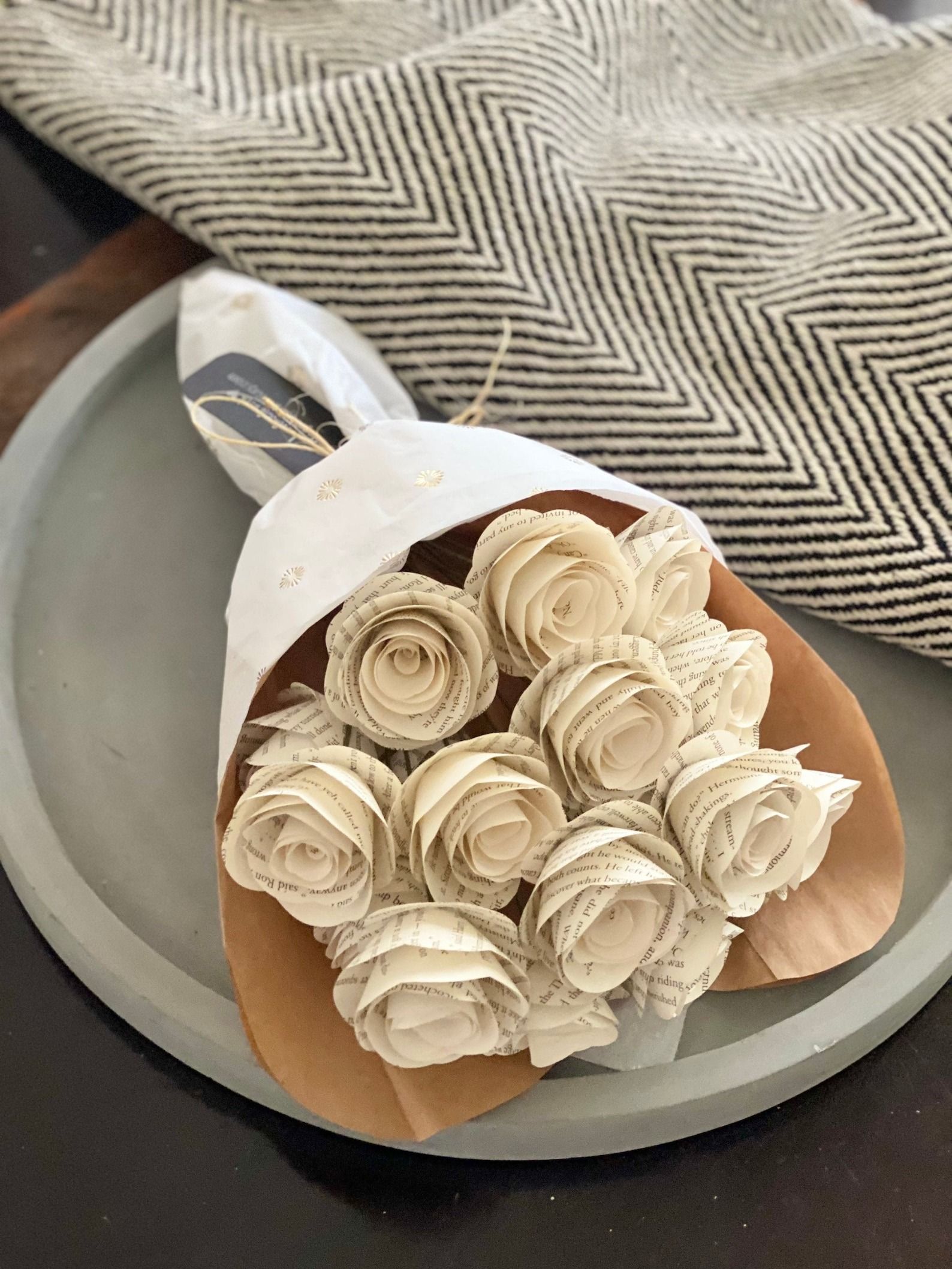 a bouquet of roses made of pages