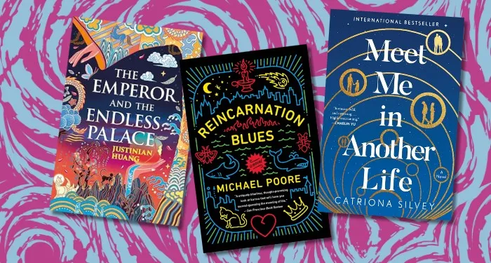 a collage of reincarnation SFF covers