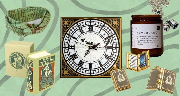 a collage of Peter Pan merch