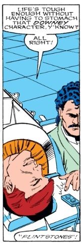 A disabled man tells Tony Stark that "Life's tough enough without having to stomach that Downey character, y'know?"