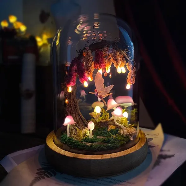 pink wisteria fairy unicorn mushroom night light