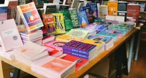 a display table of books at a bookstore