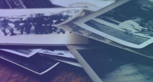 old historical photos of people with blue and purple gradient overlay