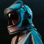 an astronaut with a dark background