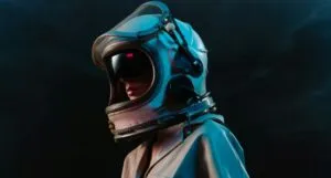 an astronaut with a dark background