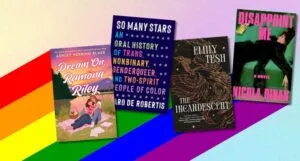 a collage of covers of new queer books out in May