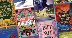 a collage of SFF book covers