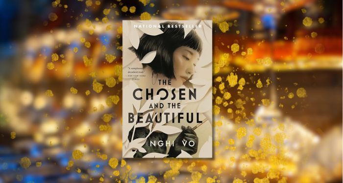 the chosen and the beautiful against blurred cocktail glasses and gold glitter overlay