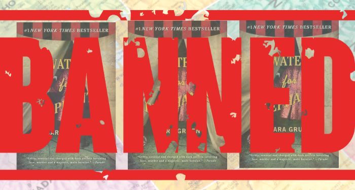 image of water for elephants book cover under a red label reading "banned"