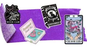 collage of book club stickers