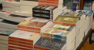 a table of books at a bookstore