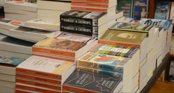 a table of books at a bookstore