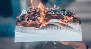 image of a burning book