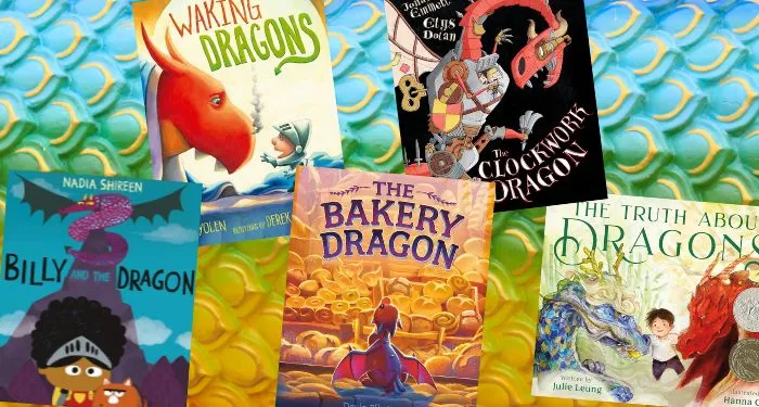 five covers of dragon books for kids