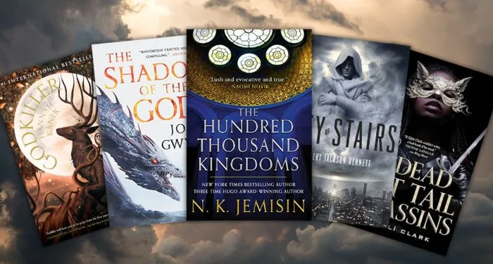 covers fo five fantasy books featuring gods
