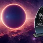 Image of outer space with an image of the locus award