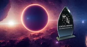 Image of outer space with an image of the locus award
