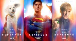 three Superman 2025 character posters