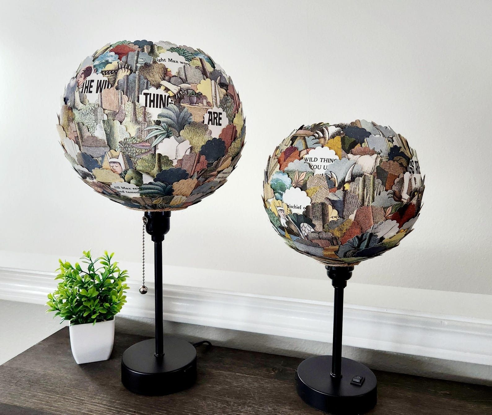 lamp shades made of pieces from Where the Wild Things Are pages