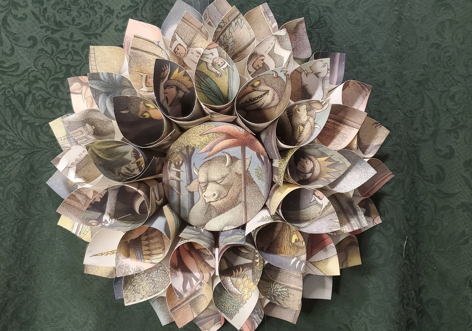 a wreath made of Where the Wild Things Are pages