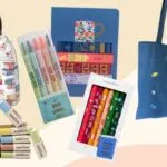 a collage of bookish school supplies