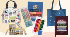 a collage of bookish school supplies