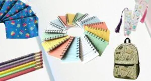 collage of bookish school supplies