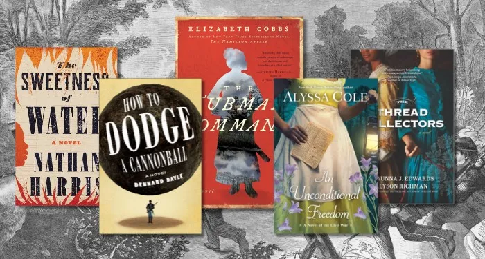 a collage of civil war historical fiction covers
