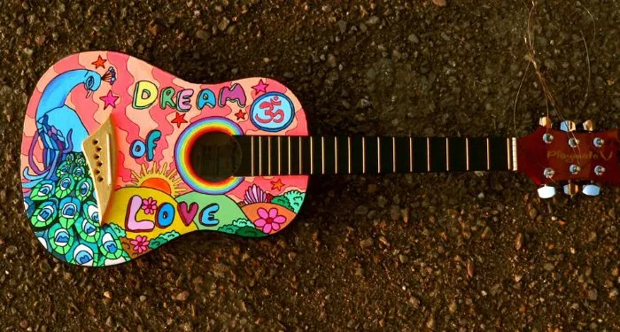 image of a hippie-style ukelele