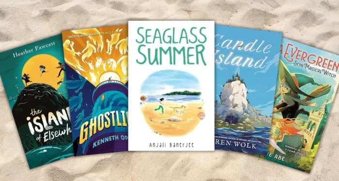 covers of five middle grade books set on the coast