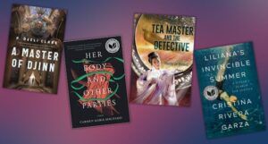 four covers of genre-blending books: A Master of Djinn, Her Body and Other Parties, The Tea Master and the Detective, and Liliana's Invincible Summer