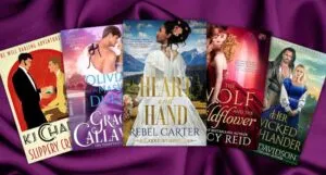 covers of five spicy historical romances
